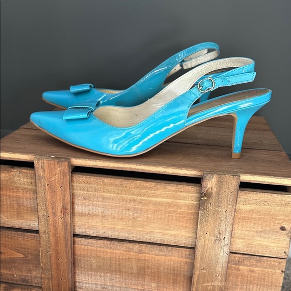 Lilly Pulitzer Turquoise Patent Leather Slingback Heels size 8.5 - Picture 1 of 13